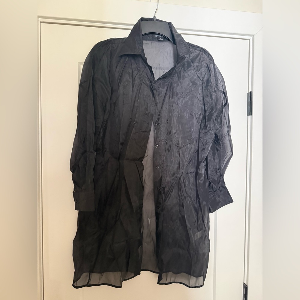 Black Sheer Button-Up Shirt